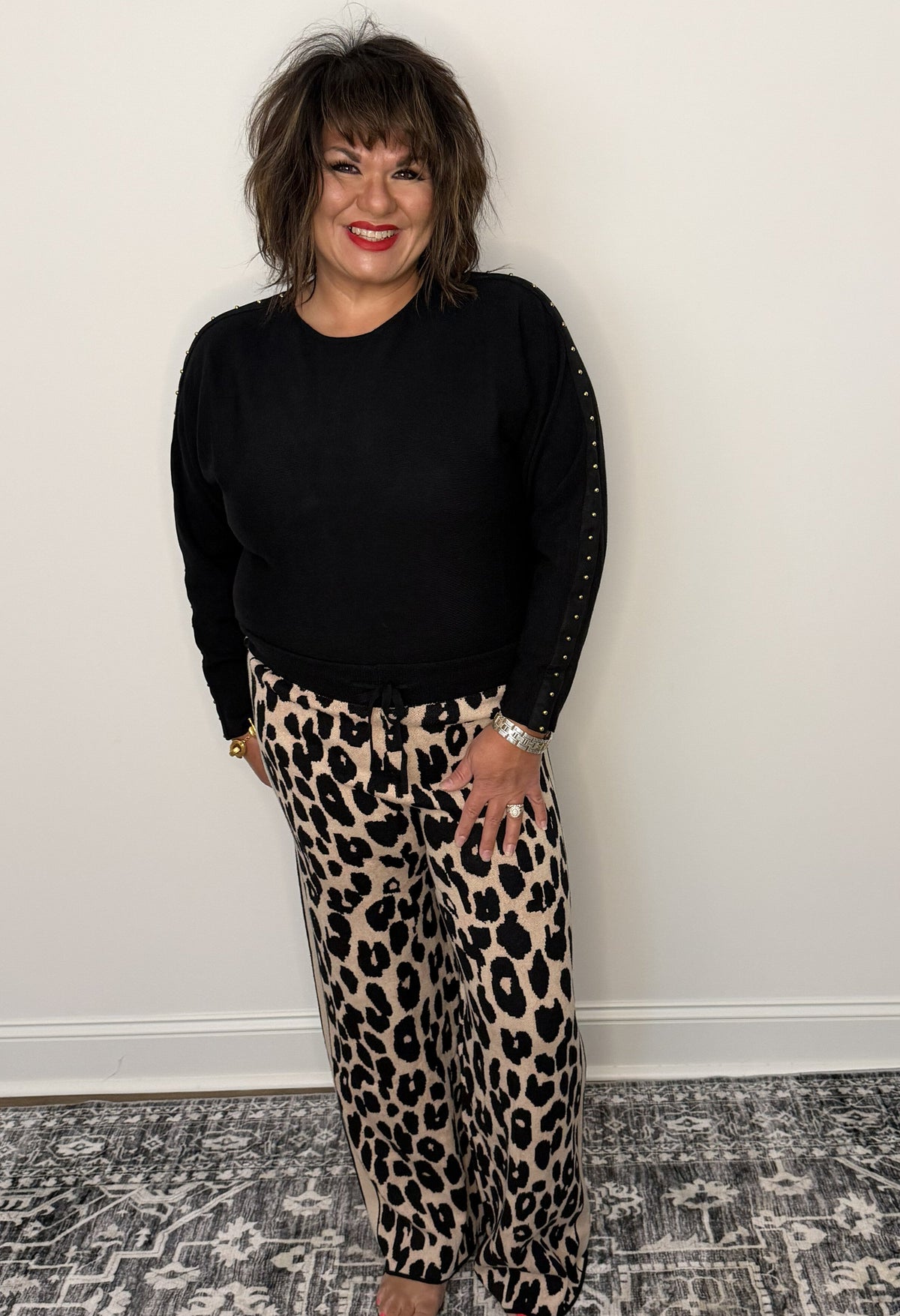 Midnight Glam Studded Knit Sweater by Entro - The Grand Magnolia Boutique