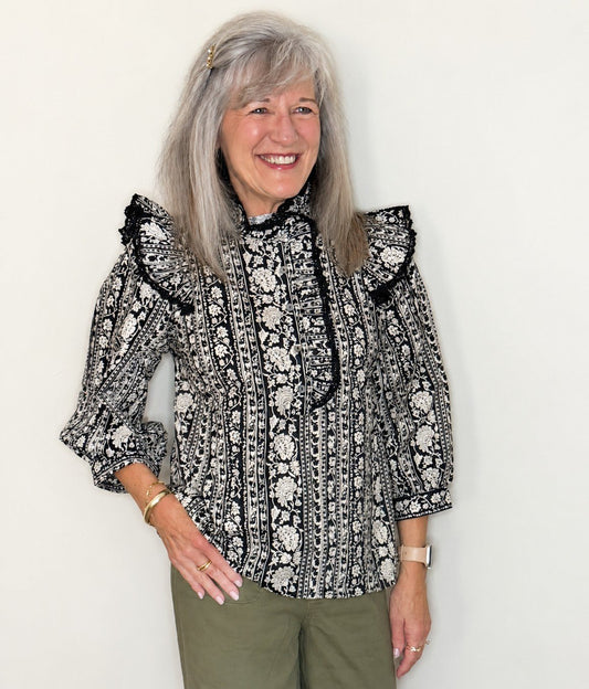Black and Bloom Blouse by Entro - The Grand Magnolia Boutique